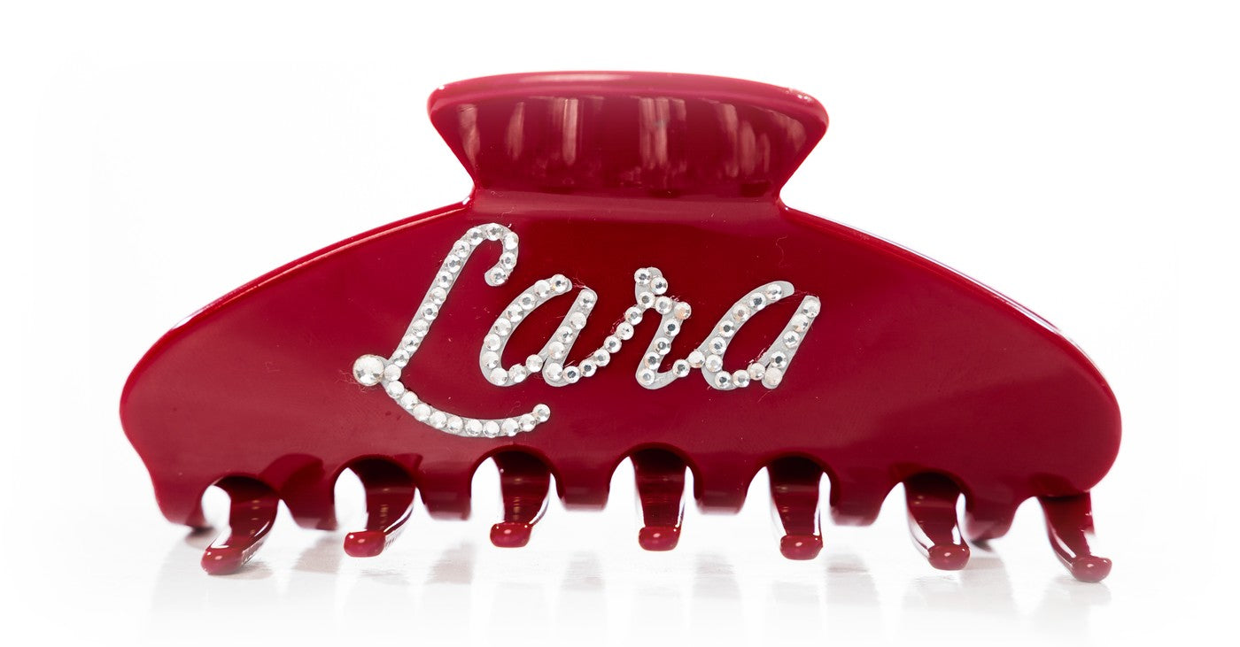 Hair Clip Cherry vermelho com nome em strass